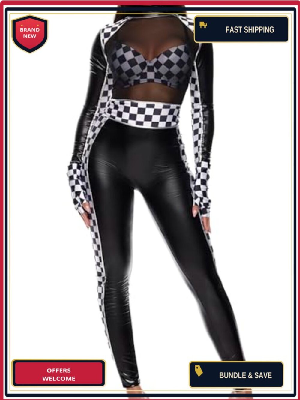 Finish Line Car Racer Costume Catsuit Glasses Gloves Sexy Racecar Outfit
